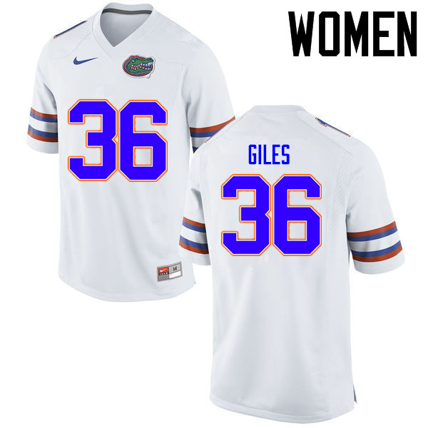 Women Florida Gators #36 Eddie Giles College Football Jerseys Sale-White